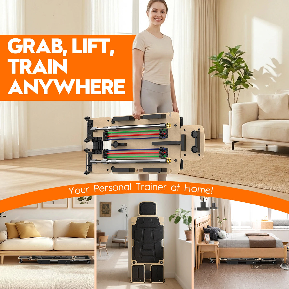 Foldable 5 In 1 Pilates Reformer For Full Body Home Gym