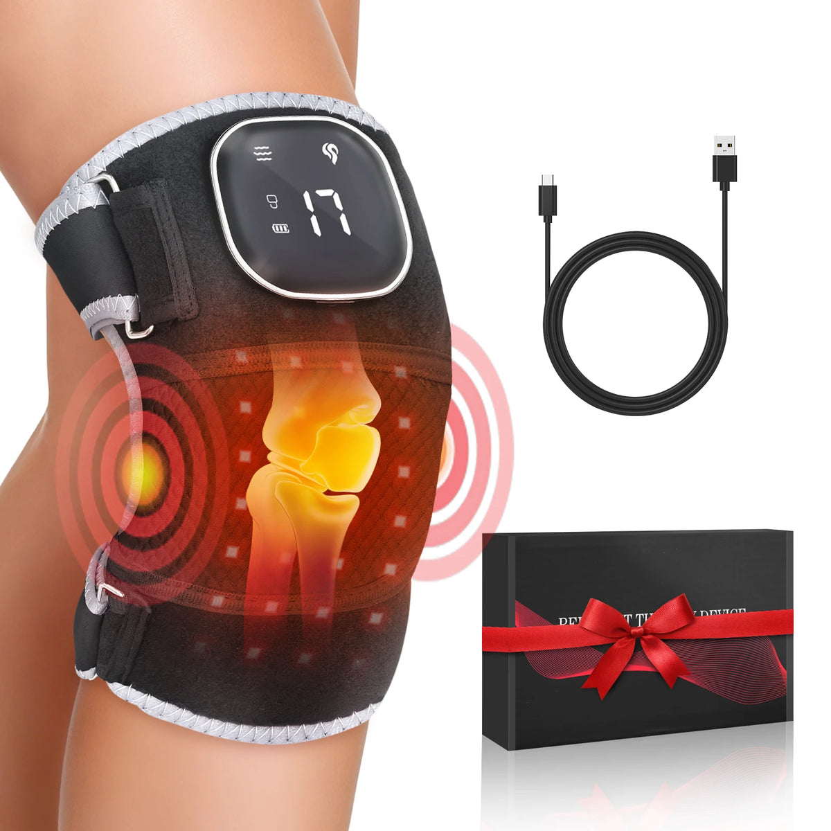 Cordless Heated Vibration Knee Massager With Thermal Pain Relief