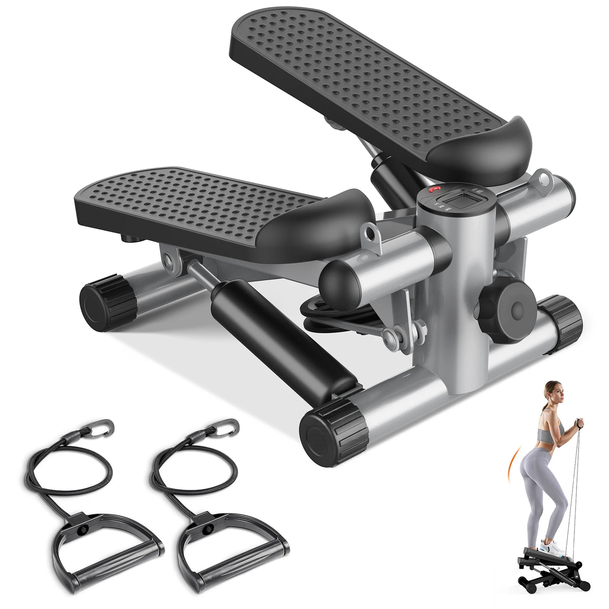 Mini Stepper With Resistance Bands For Home Cardio Workouts