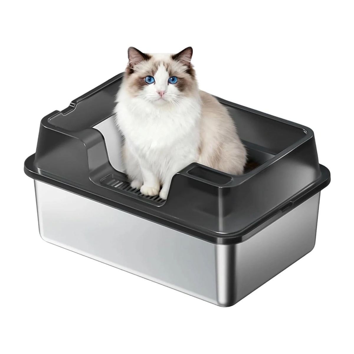 HiMISS Enclosed Stainless Steel Cat Litter Pan With Nonstick Base
