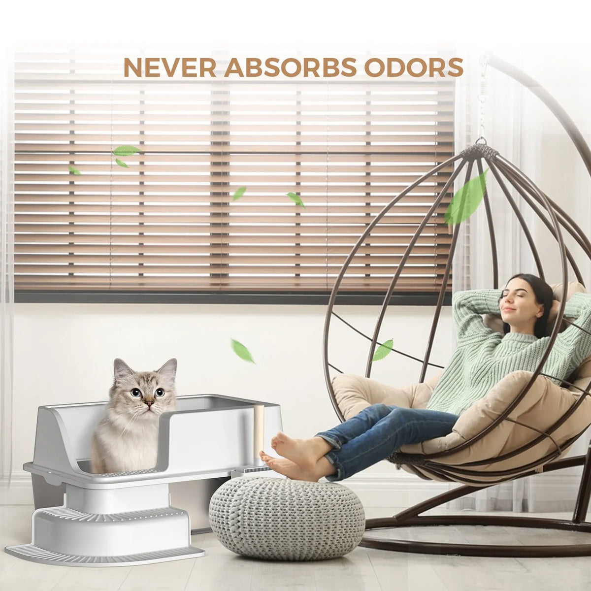 HURRISE Stainless Steel Cat Litter Box With Tray