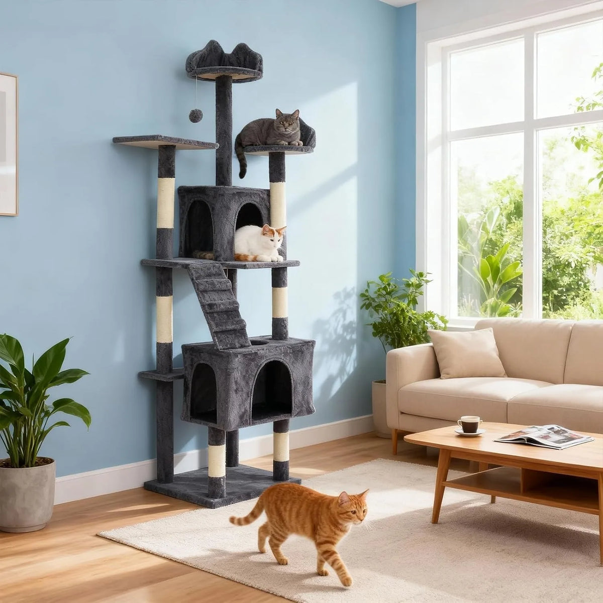 Tall 72 Inch Multi-Level Cat Tree With Scratching Posts