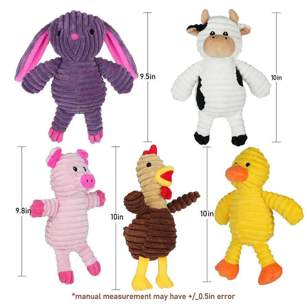 5 Pack Plush Squeaky Dog Toys Assortment Bundle For Pets