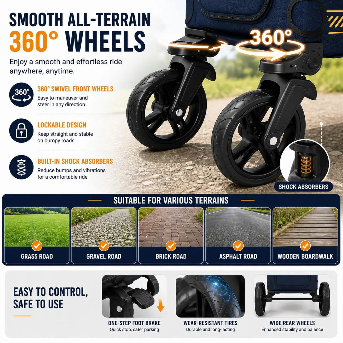 Collapsible Dog Stroller Wagon With Ramp And All Terrain Wheels