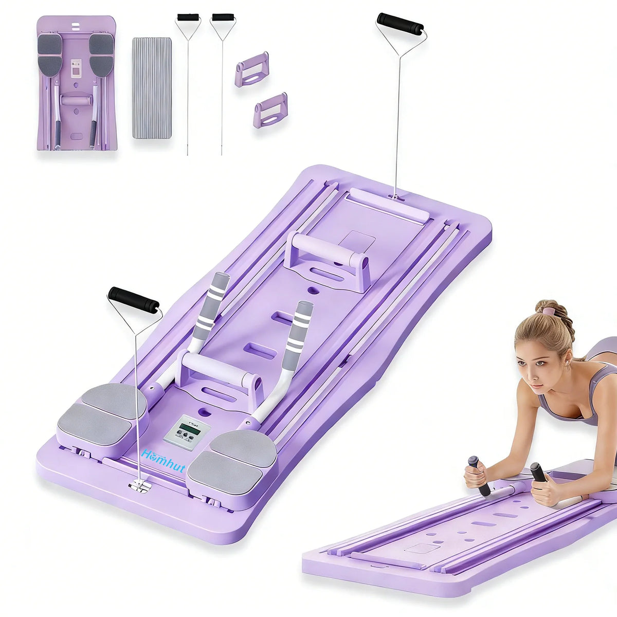 Foldable Pilates Sliding Board With Resistance Bands For Full Body Training