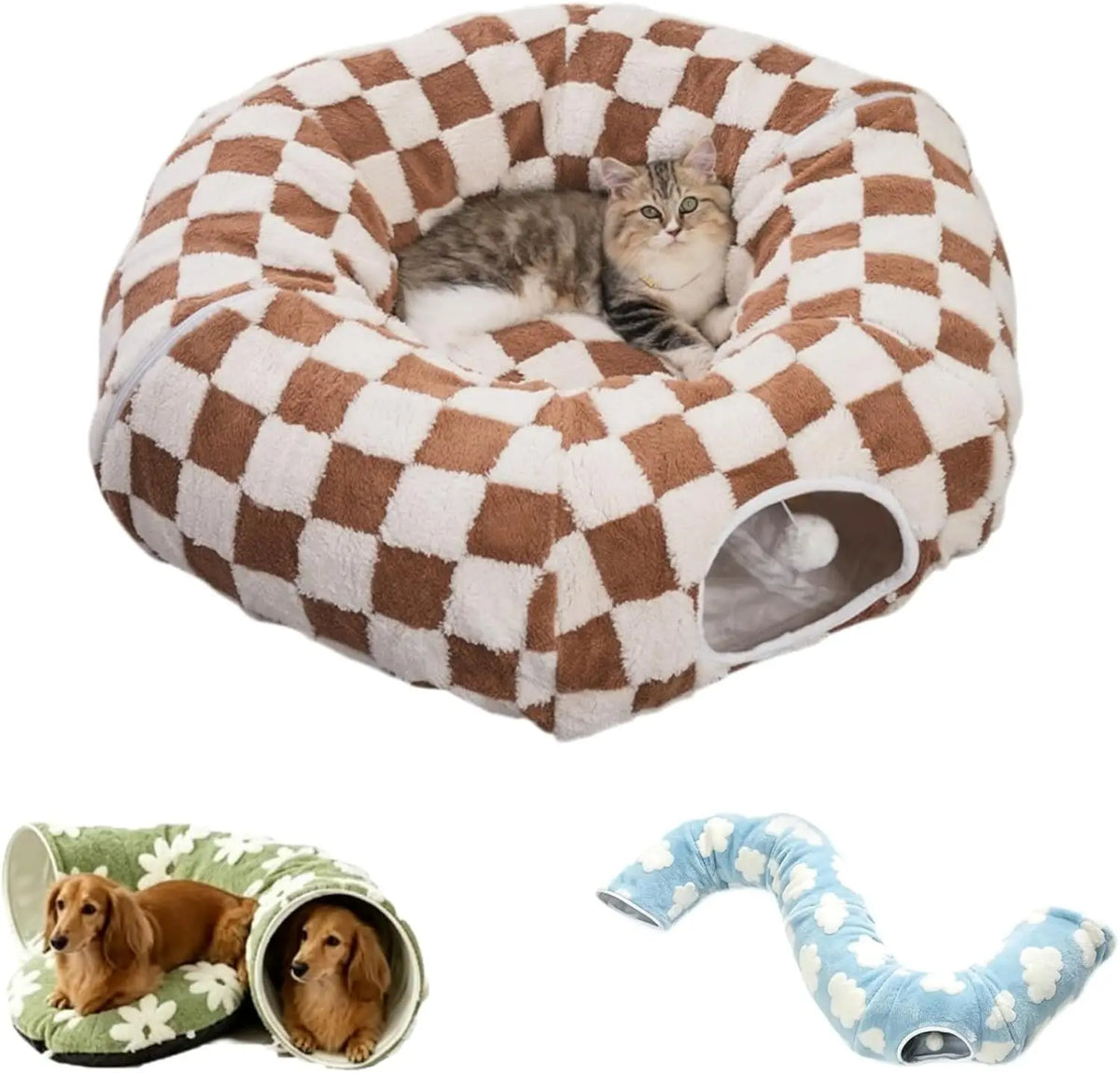 Plush Foldable Flower Tunnel Bed for Dachshunds and Small Dogs