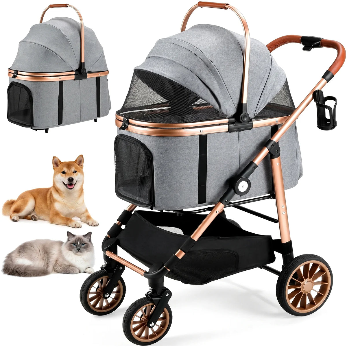 Foldable All Terrain Pet Stroller With Storage Basket
