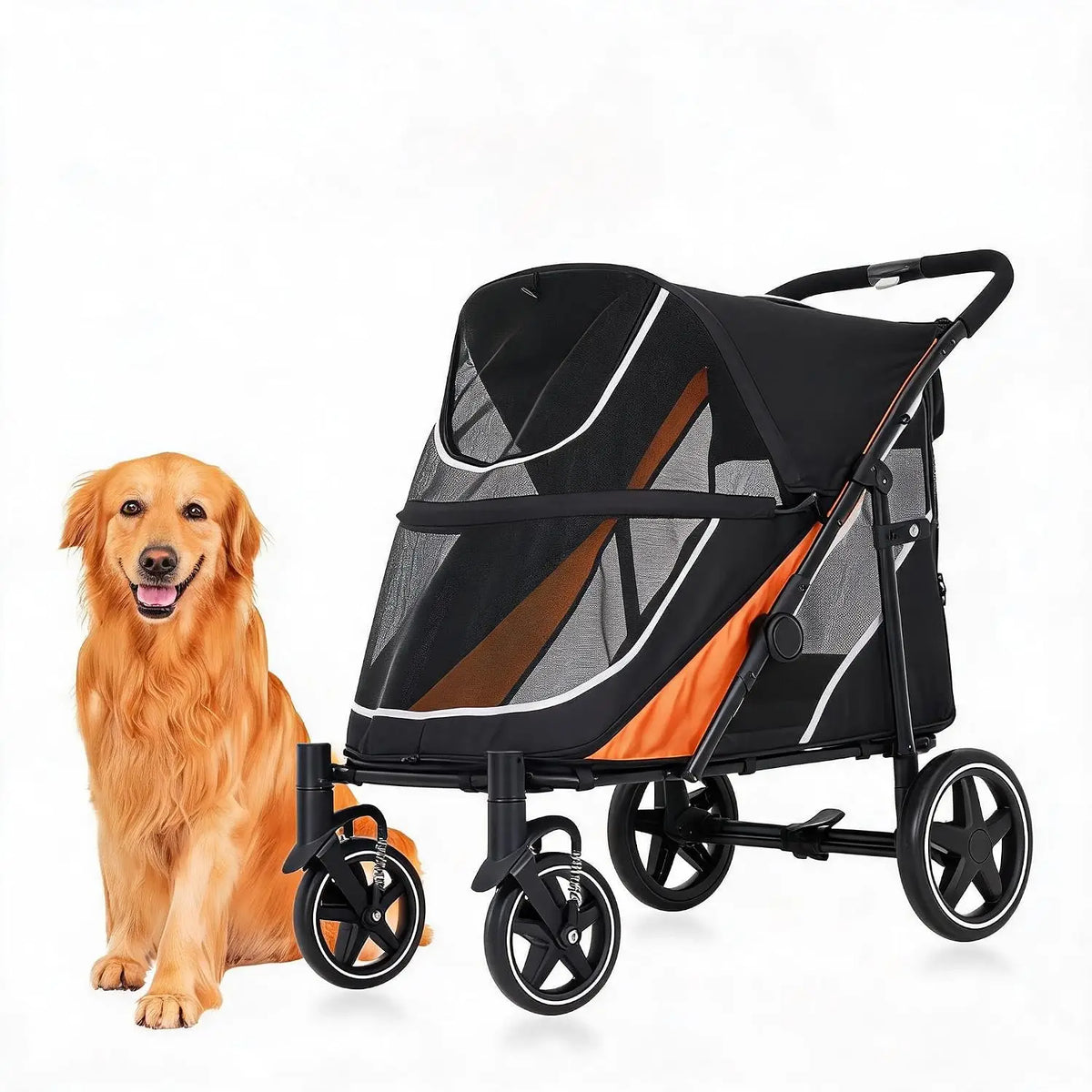 Heavy Duty Foldable Pet Stroller with Mesh Ventilation and Basket