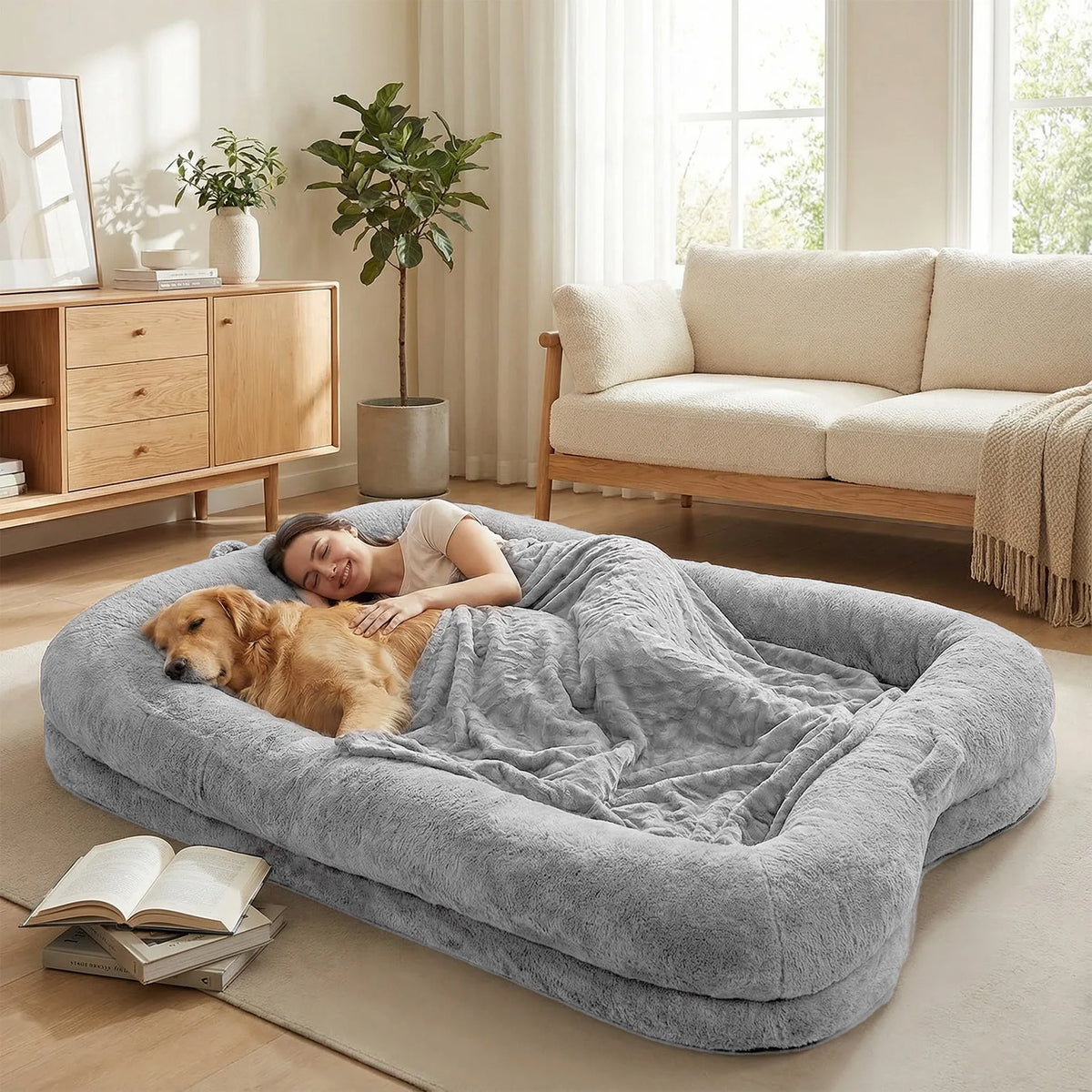Topincn Portable Plush Dog Bed With Blanket And Non Slip Base