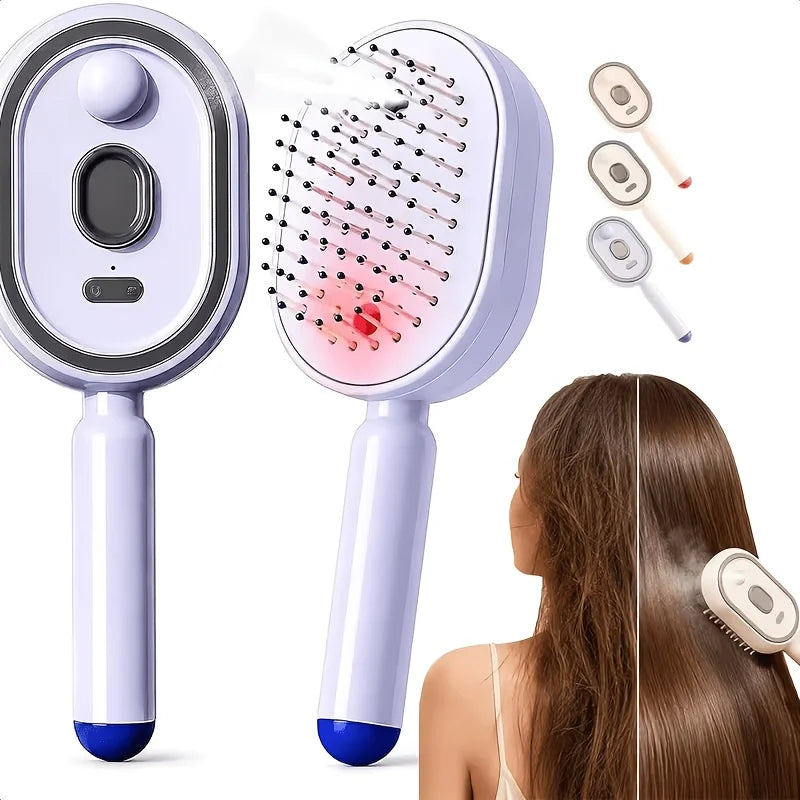 Cordless Electric Mist Hair Brush With Integrated Scalp Massager