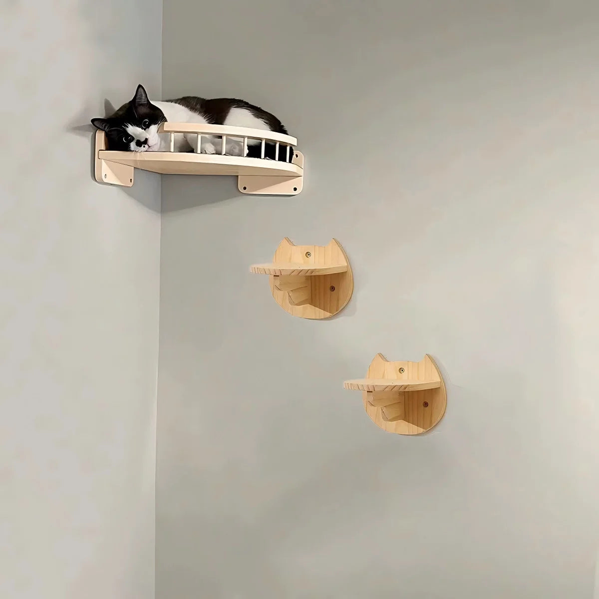 CWV Wooden Corner Hammock With Steps Wall Mounted Cat Tree
