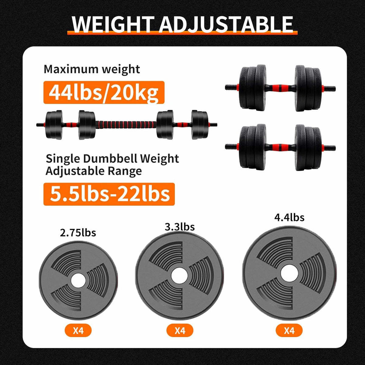 5 To 44Lb Adjustable Dumbbell And Barbell Set