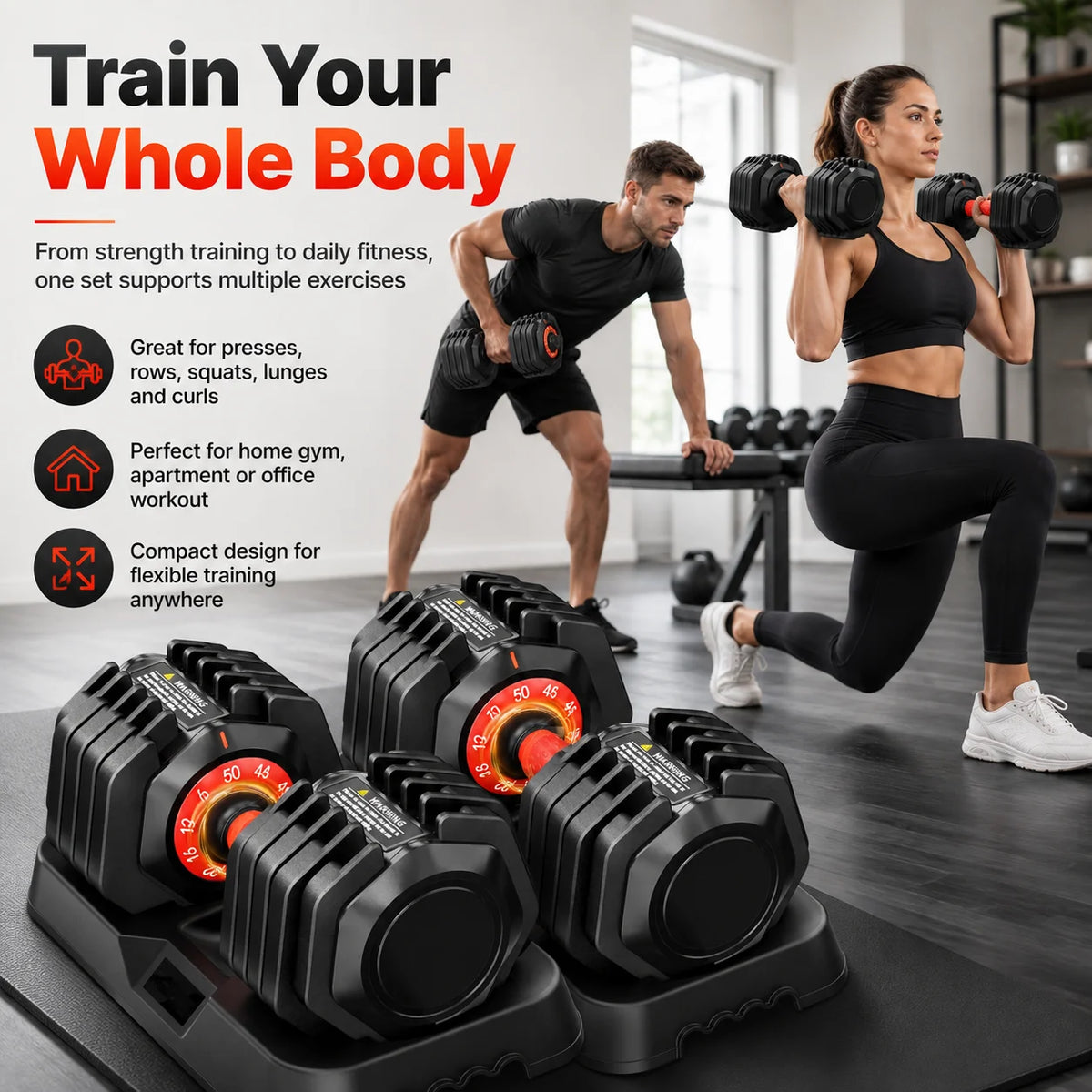 Adjustable Weight Dumbbell Set With Stand For Strength Training