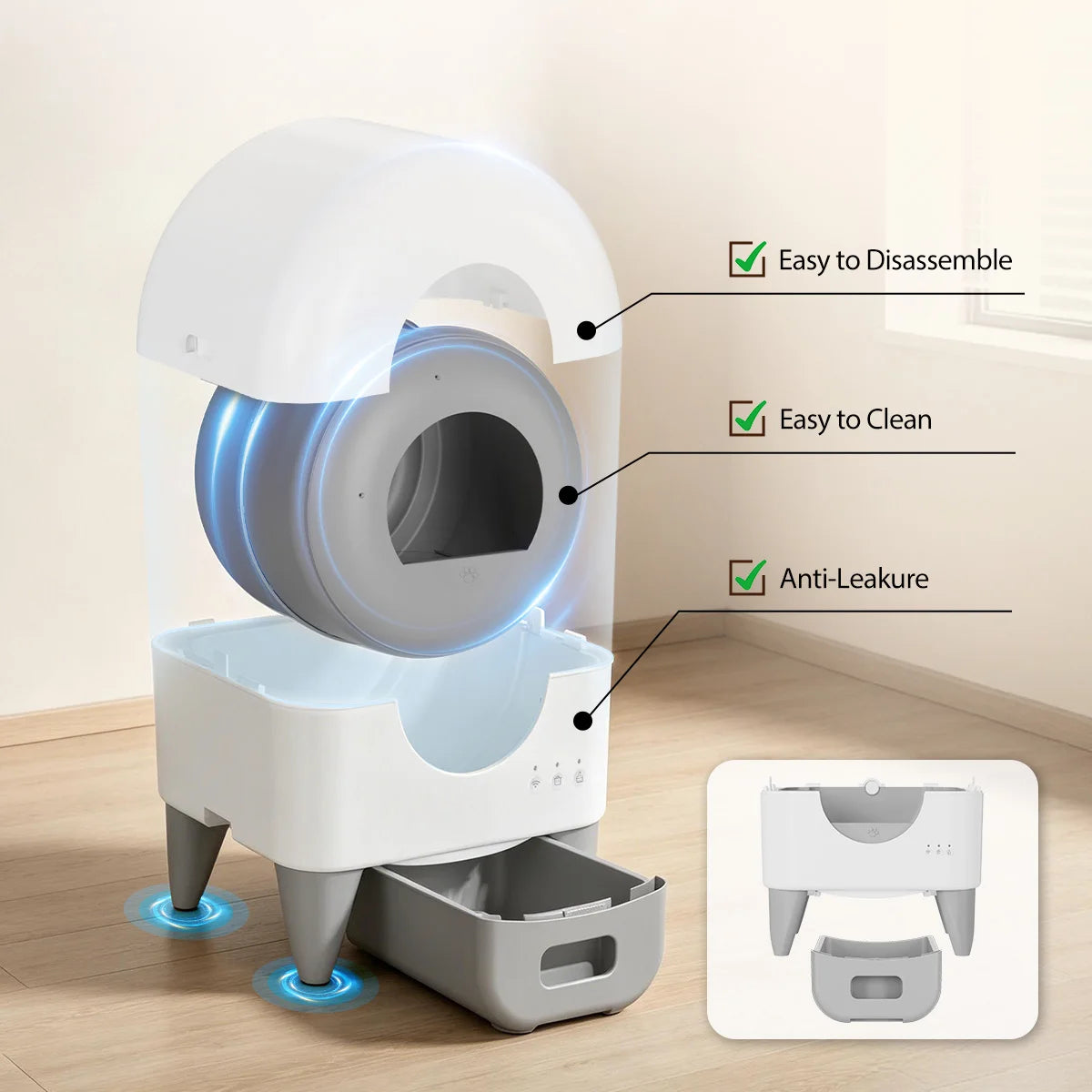 Smart Automatic Cat Litter Box Self Cleaning Enclosed Safety Sensors