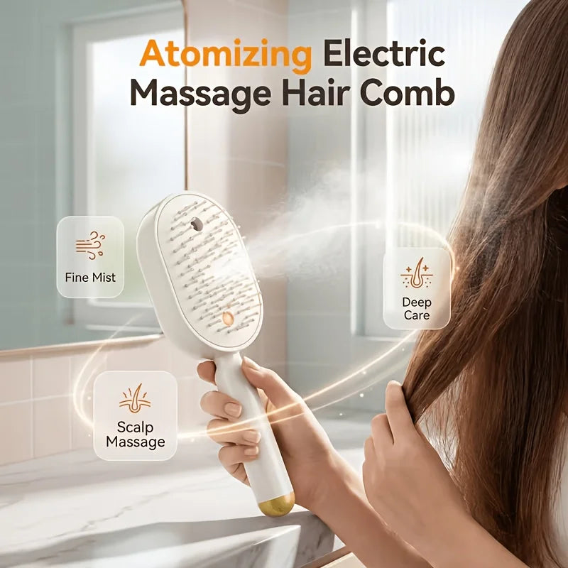 Cordless Electric Mist Hair Brush With Integrated Scalp Massager