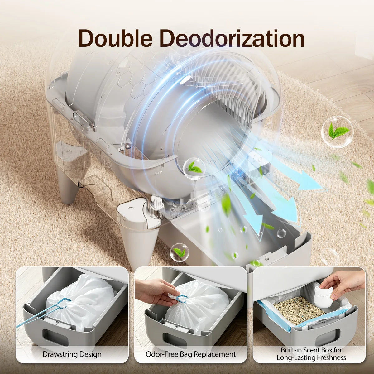 Smart Automatic Cat Litter Box Self Cleaning Enclosed Safety Sensors