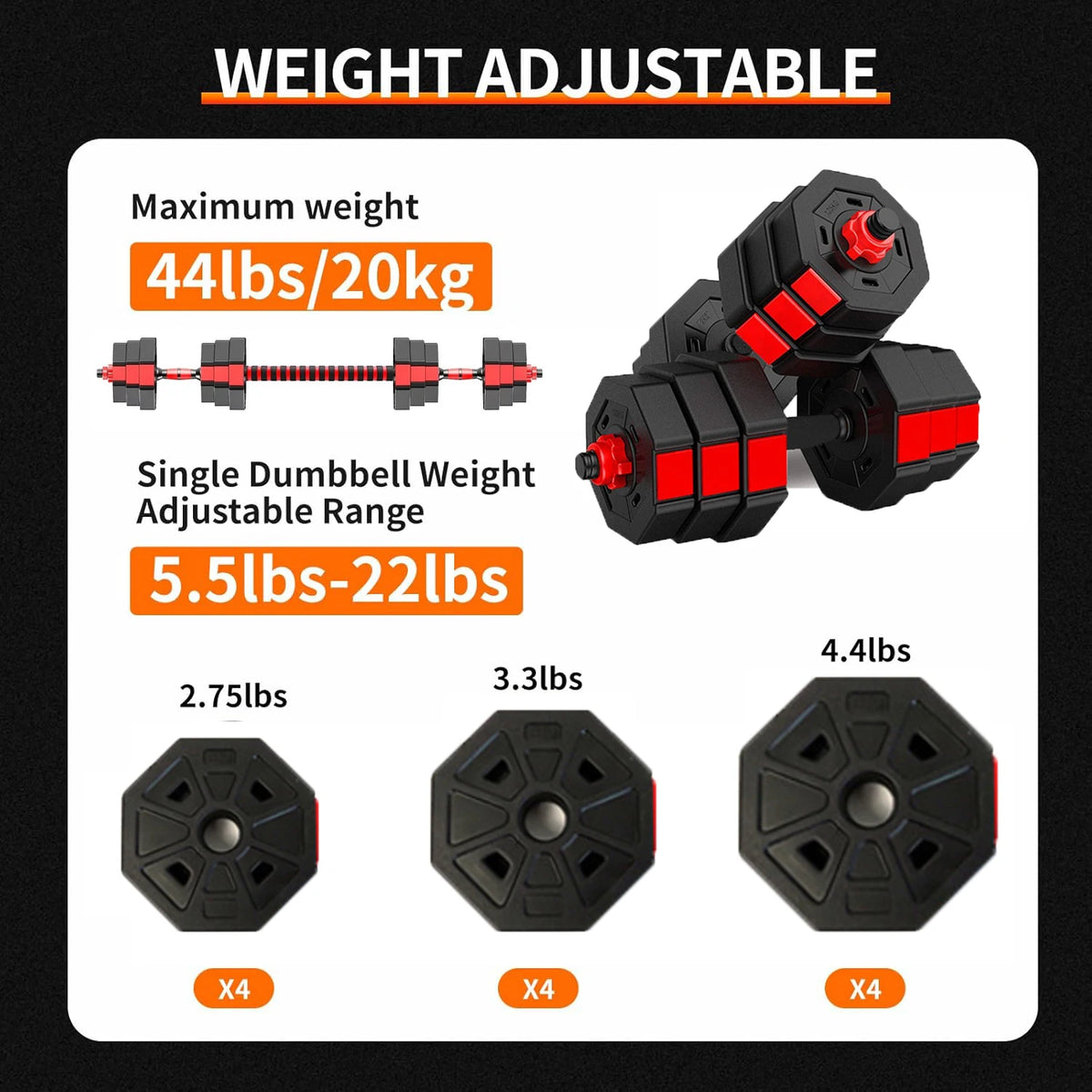 3-In-1 Adjustable Dumbbell To Barbell Fitness Set Anti-Slip Grip