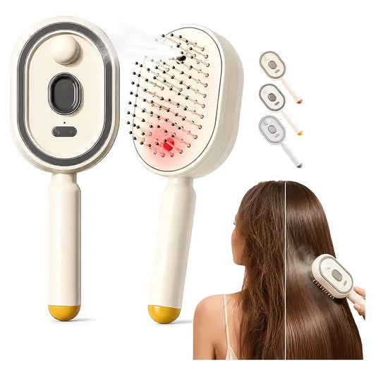Cordless Electric Mist Hair Brush With Integrated Scalp Massager