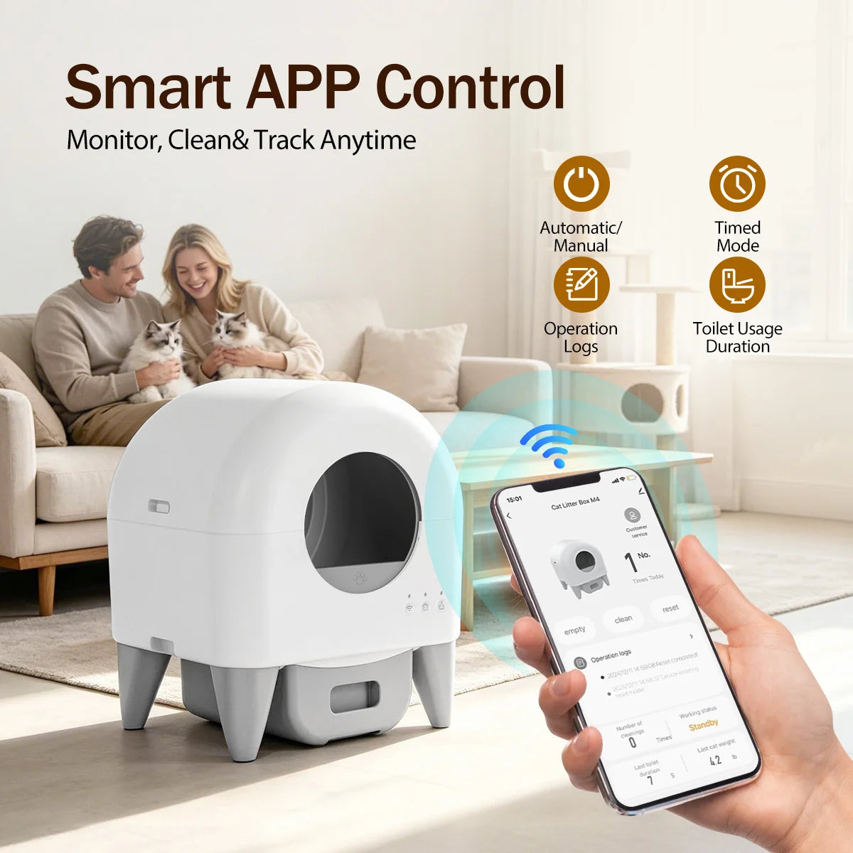 Smart Automatic Cat Litter Box Self Cleaning Enclosed Safety Sensors