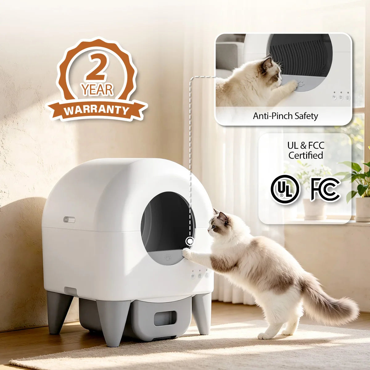 Smart Automatic Cat Litter Box Self Cleaning Enclosed Safety Sensors
