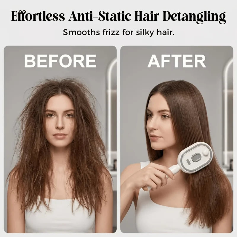 Cordless Electric Mist Hair Brush With Integrated Scalp Massager