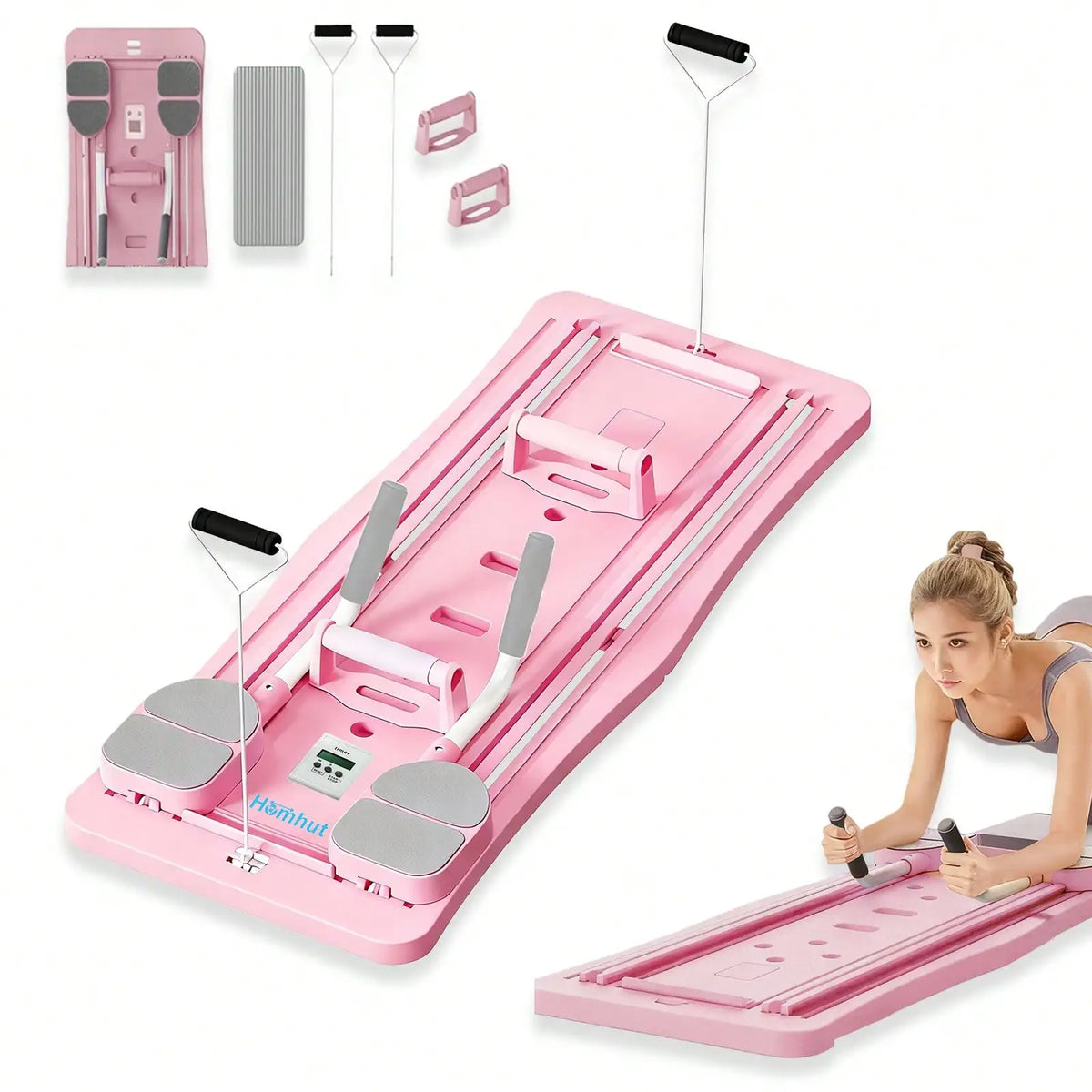 Foldable Pilates Sliding Board With Resistance Bands For Full Body Training