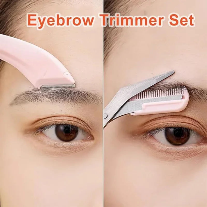 Eyebrow Grooming Kit With Curved Razor Scissors And Comb for Easy Care