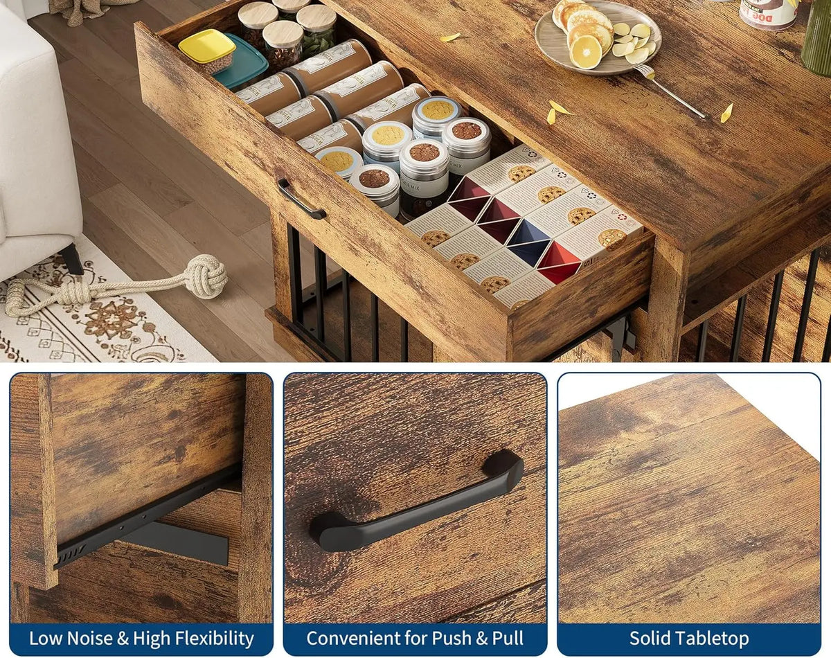 HiMISS Heavy Duty Ironwood Dog Crate Furniture With Barn Door