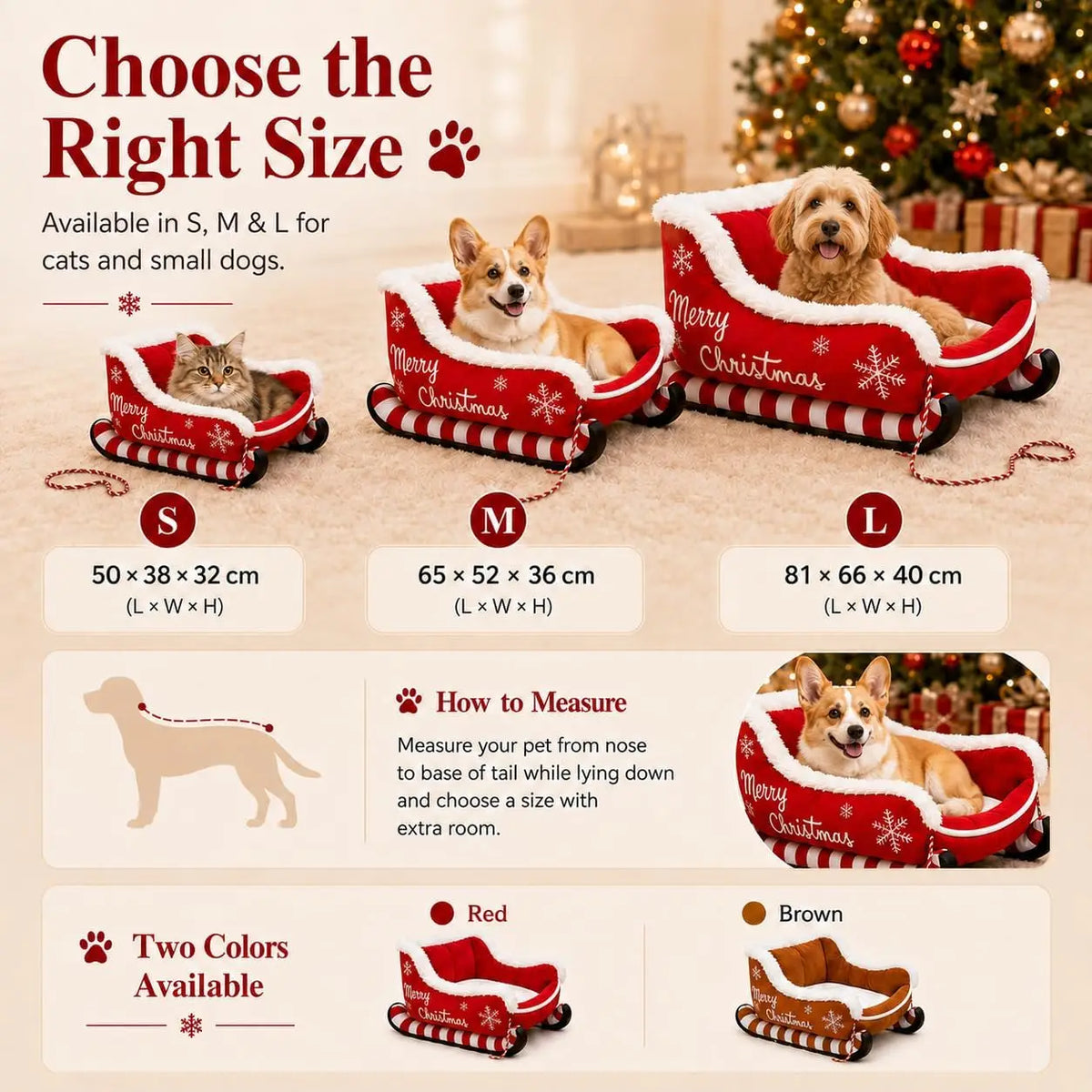 Christmas Dog Sleigh Bed, Calming Pet Sofa With Raised Sides