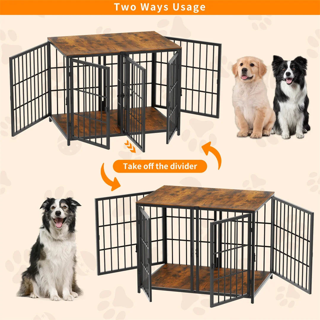 Bingopaw Wooden Dog Crate Side Table With Four Doors