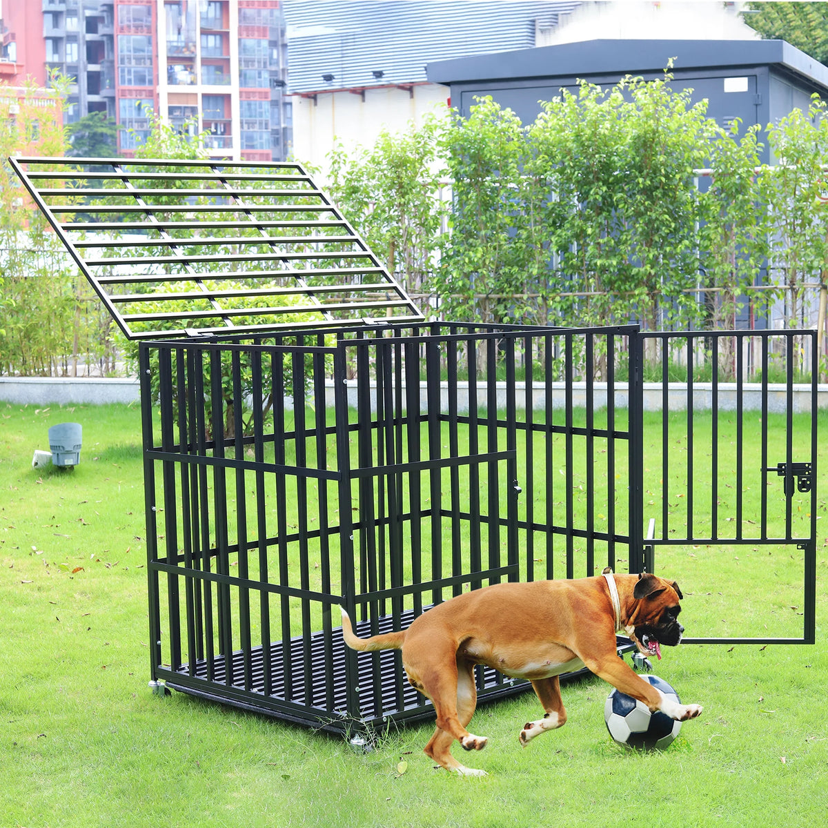 BINGOPAW Metal Dog Crate 4 Lockable Wheels Heavy Duty