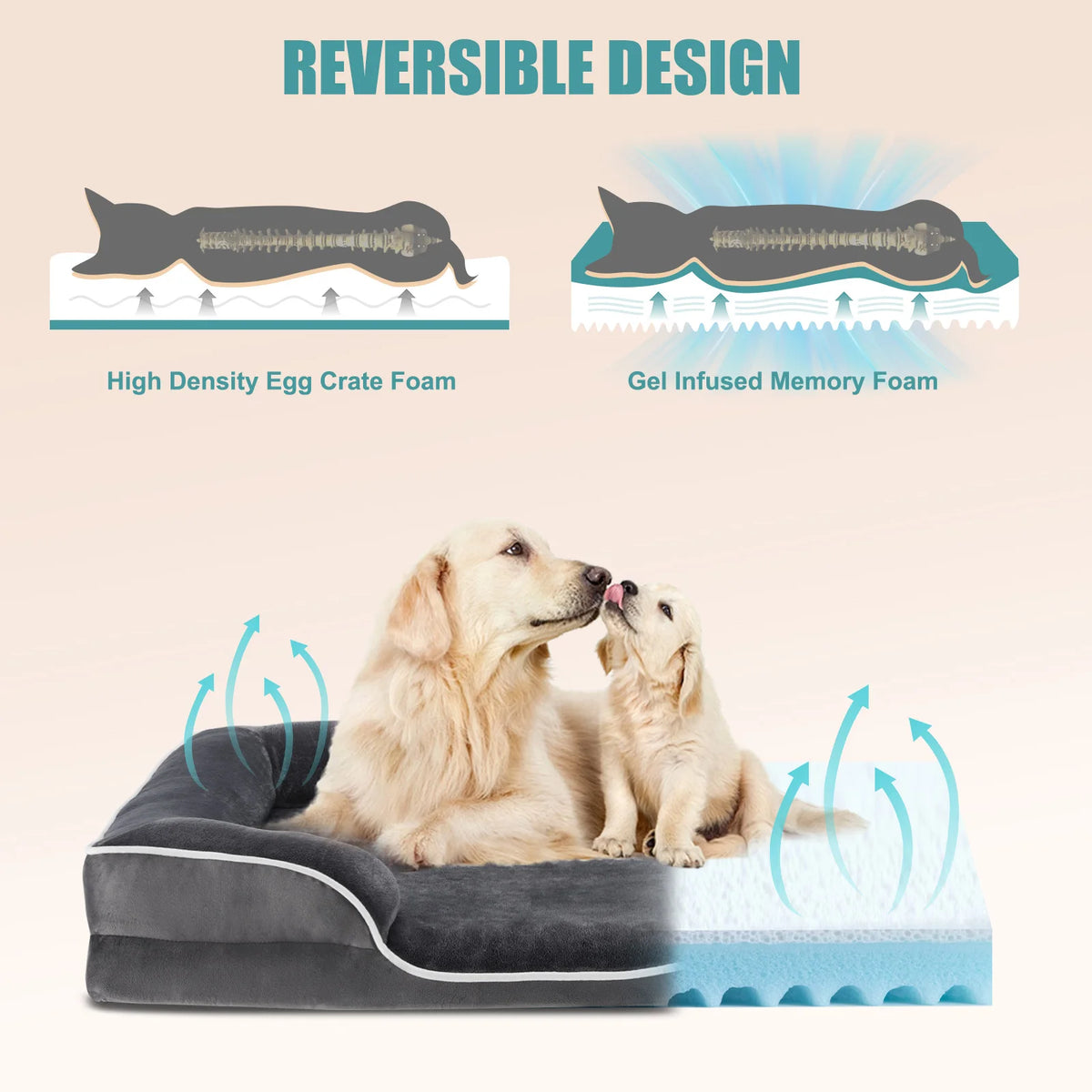 MCQ Large Memory Foam Dog Bed With Machine Washable Cover