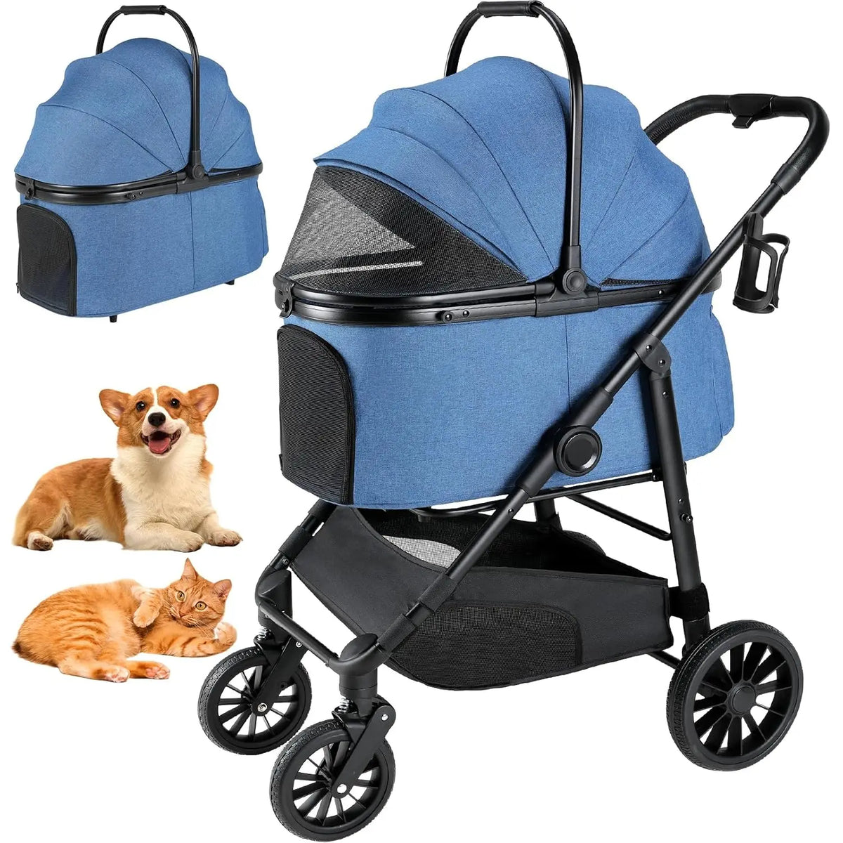 Foldable All Terrain Pet Stroller With Storage Basket