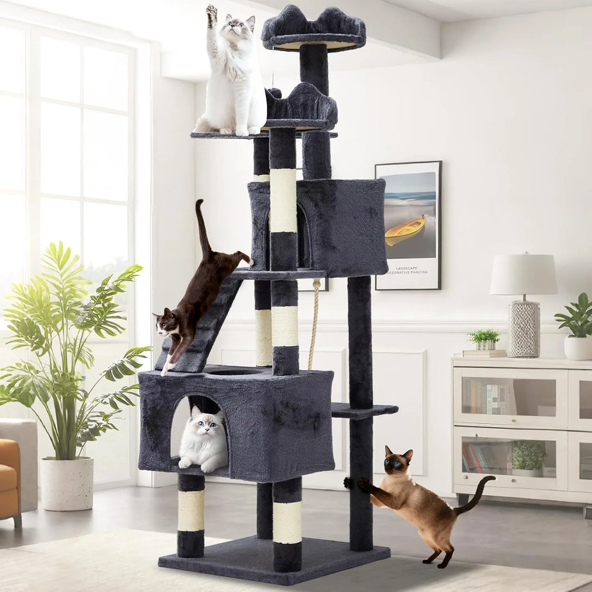 Tall 72 Inch Multi-Level Cat Tree With Scratching Posts