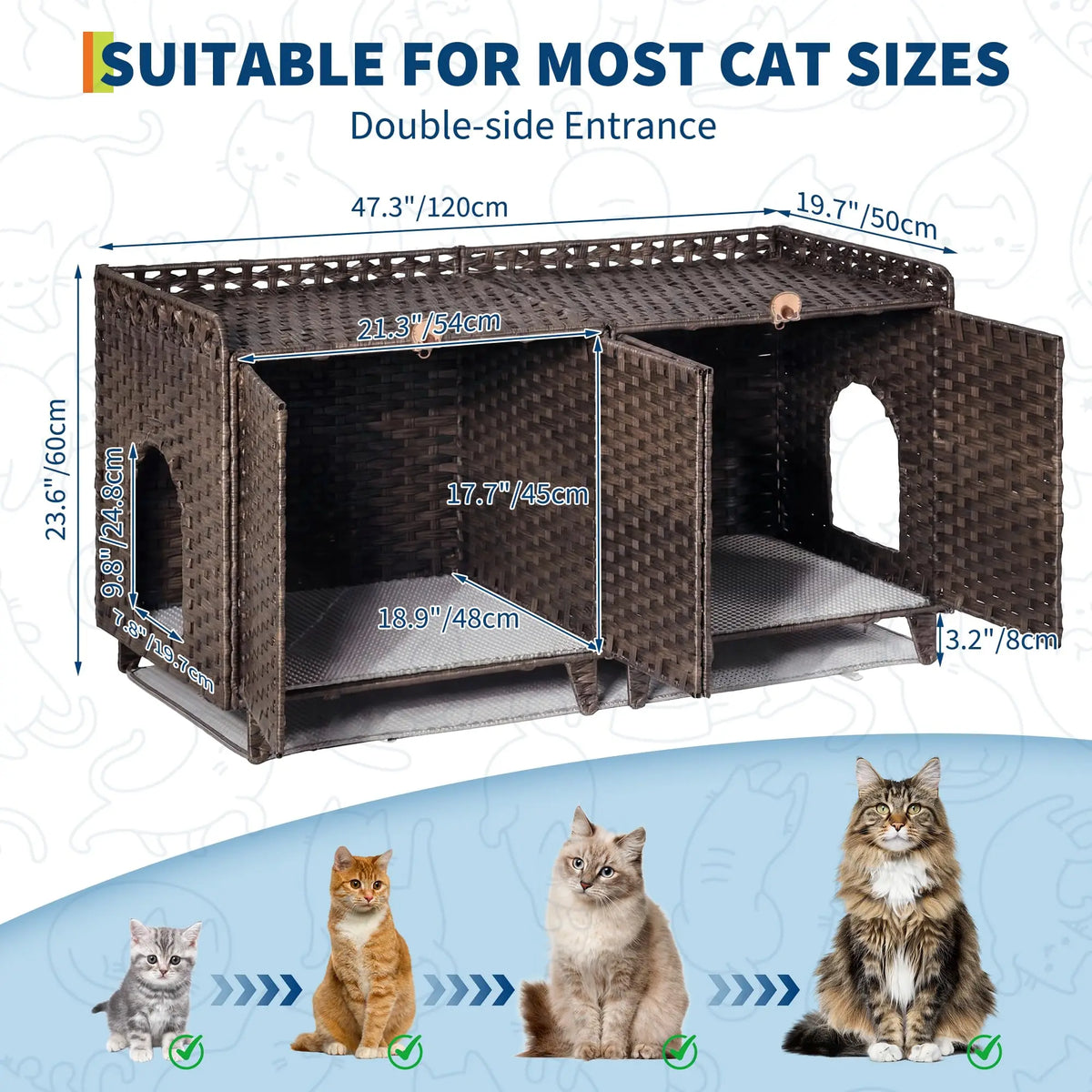 DishyKooker Rattan Litter Box Enclosure Hidden Doors Cat Furniture