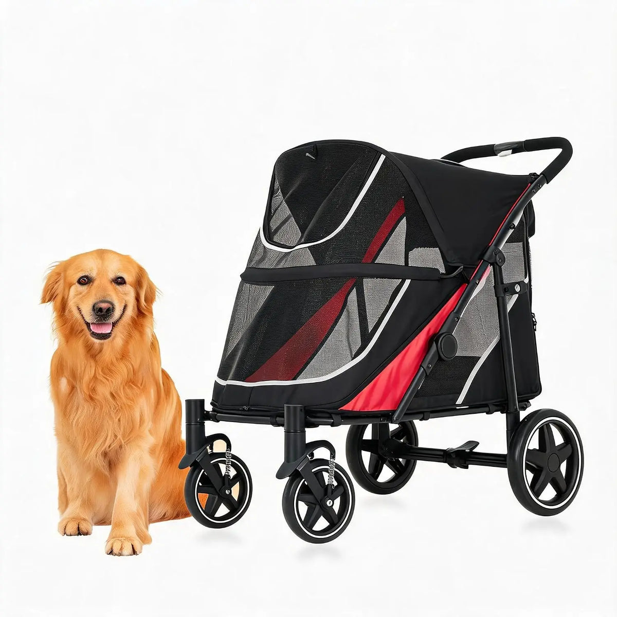 Heavy Duty Foldable Pet Stroller with Mesh Ventilation and Basket