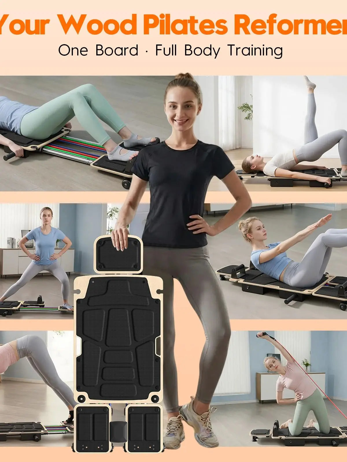 Foldable 5 In 1 Pilates Reformer For Full Body Home Gym
