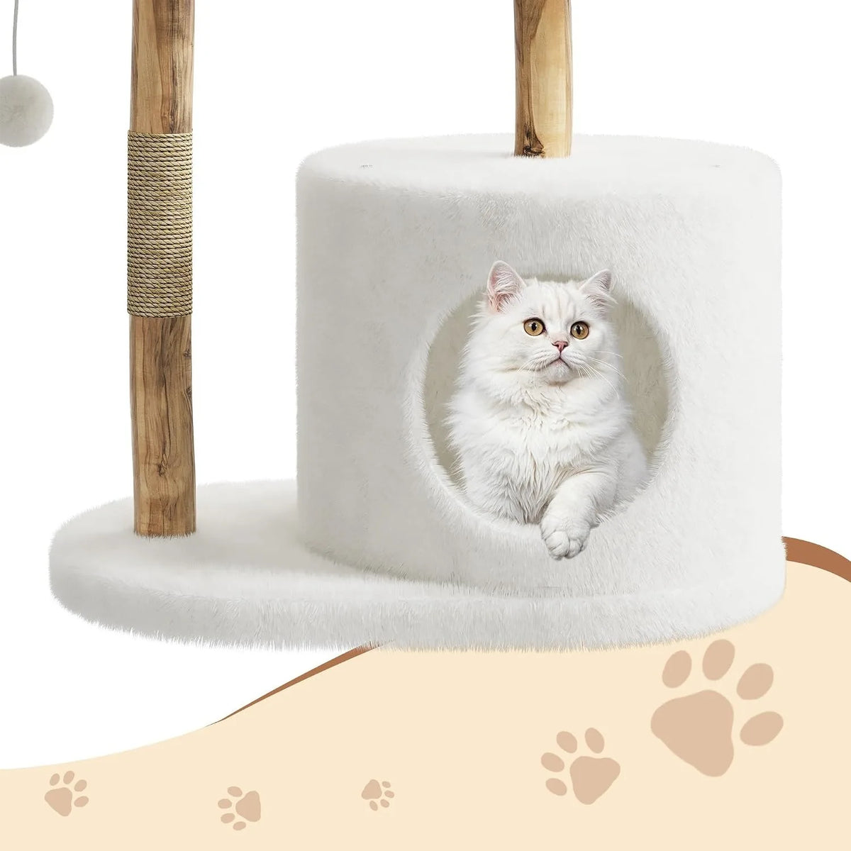 43 Inch Wooden Cat Tree Tower With Rattan Perches And Sturdy Base