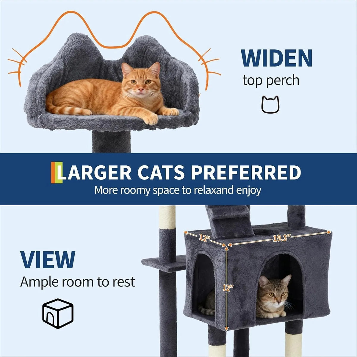 Tall 72 Inch Multi-Level Cat Tree With Scratching Posts