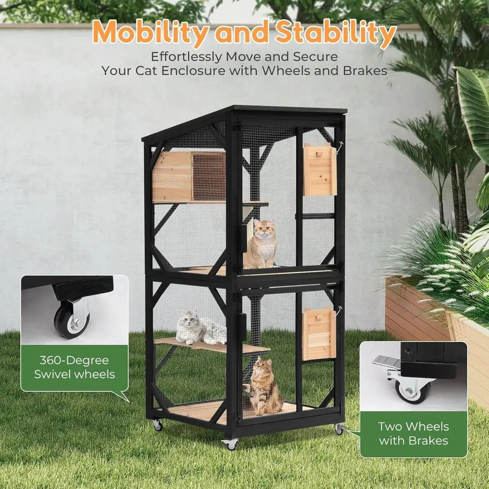 Tiered Outdoor Cat Catio With Removable Platforms And Weatherproof Roof