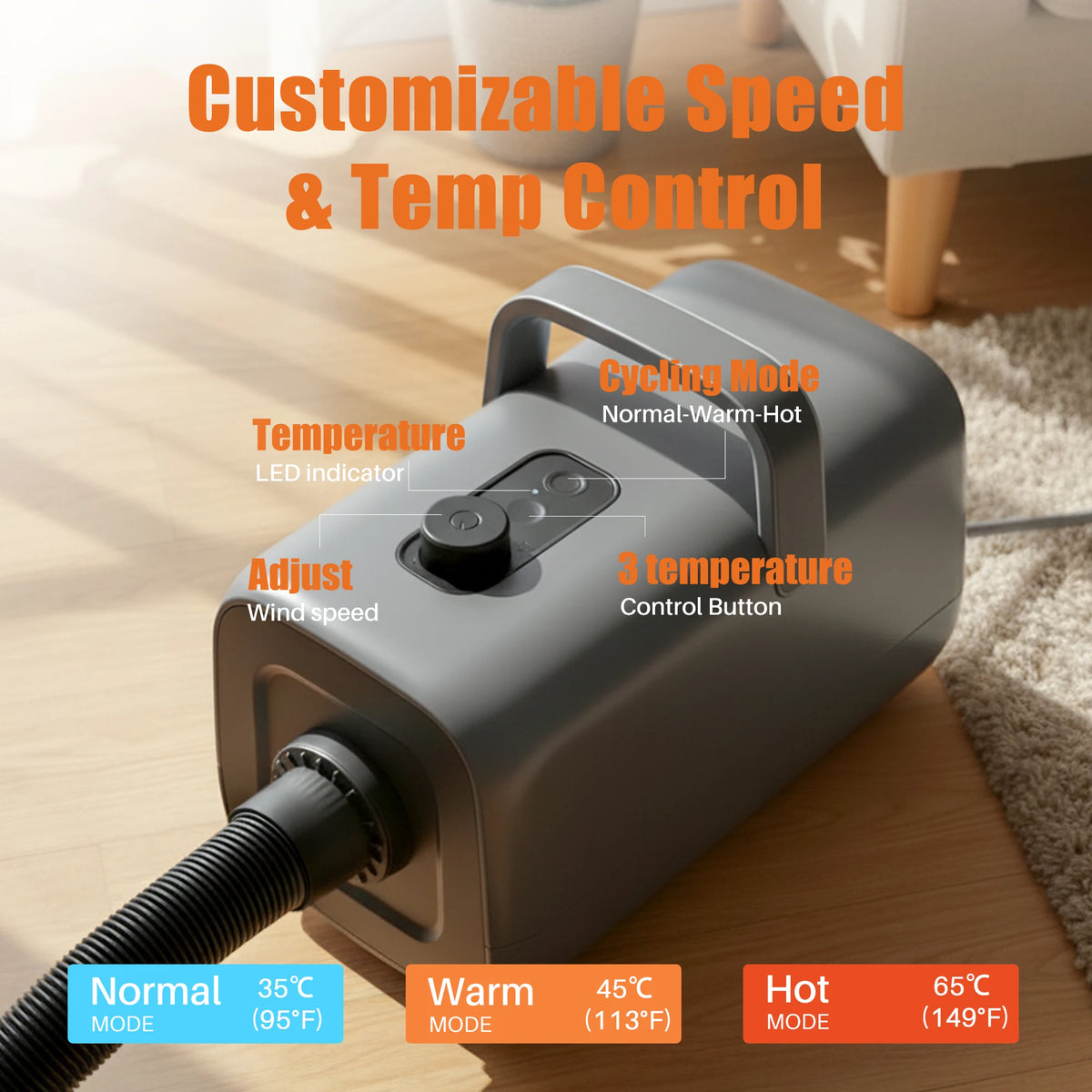 JHK Pet Grooming Vacuum Dryer Kit With Adjustable Heat
