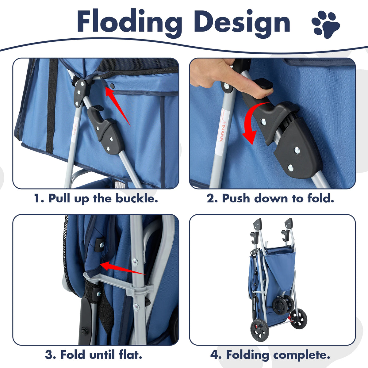 JHK Foldable Three Wheel Pet Stroller For Small Dogs Cats