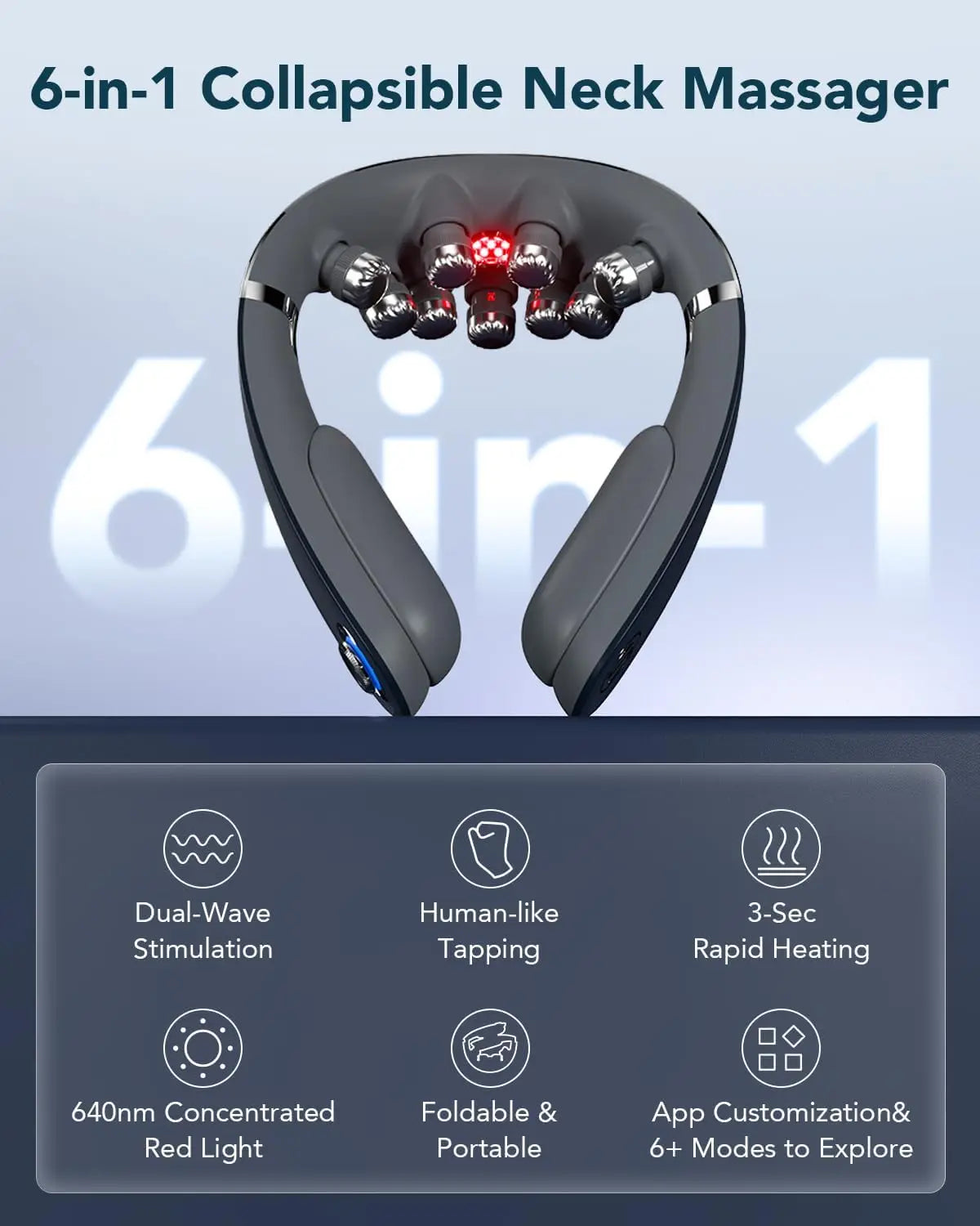 Foldable Cordless Neck Massager For Deep Tissue Muscle Relief