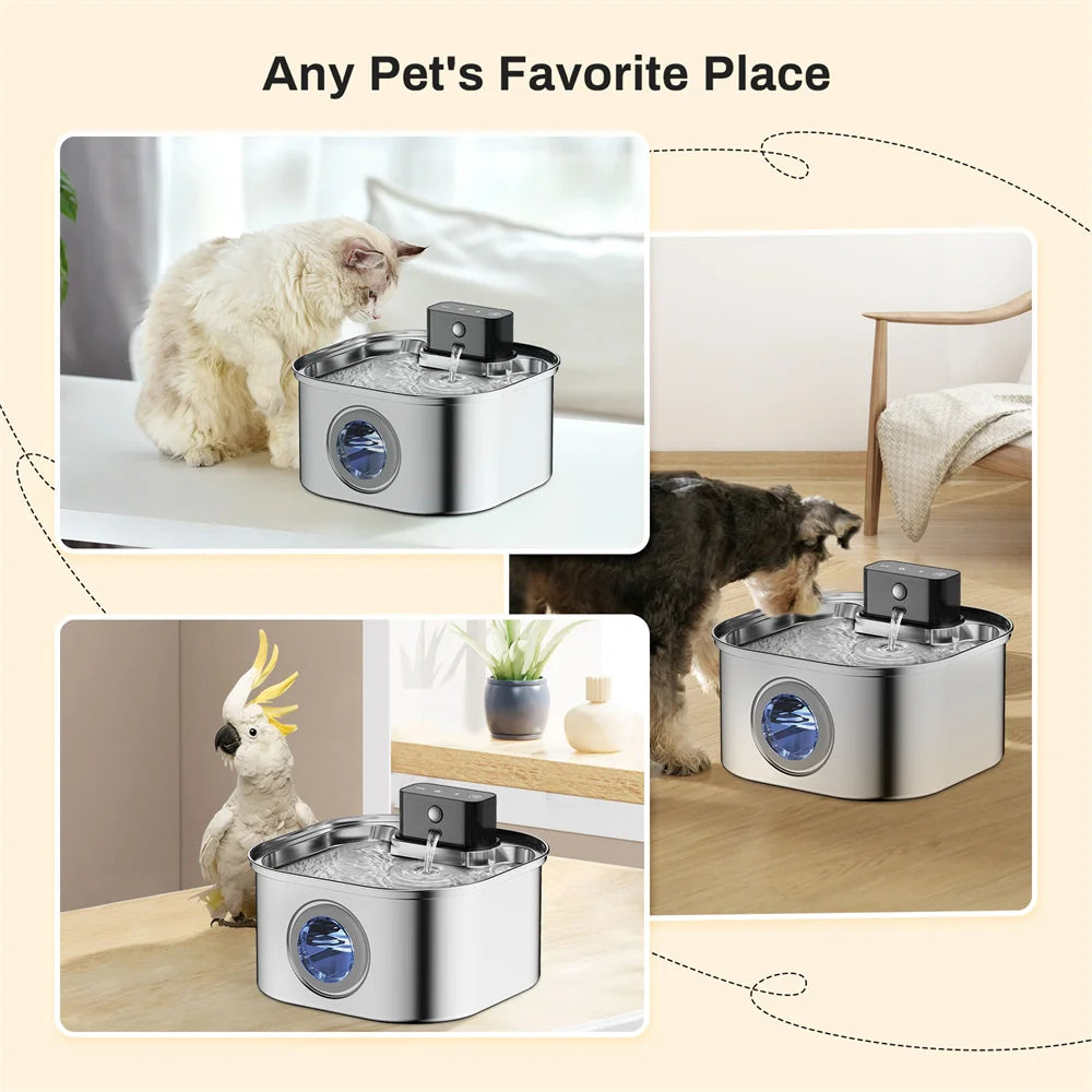 Stainless Steel Automatic Wireless Pet Water Fountain With Motion Sensor