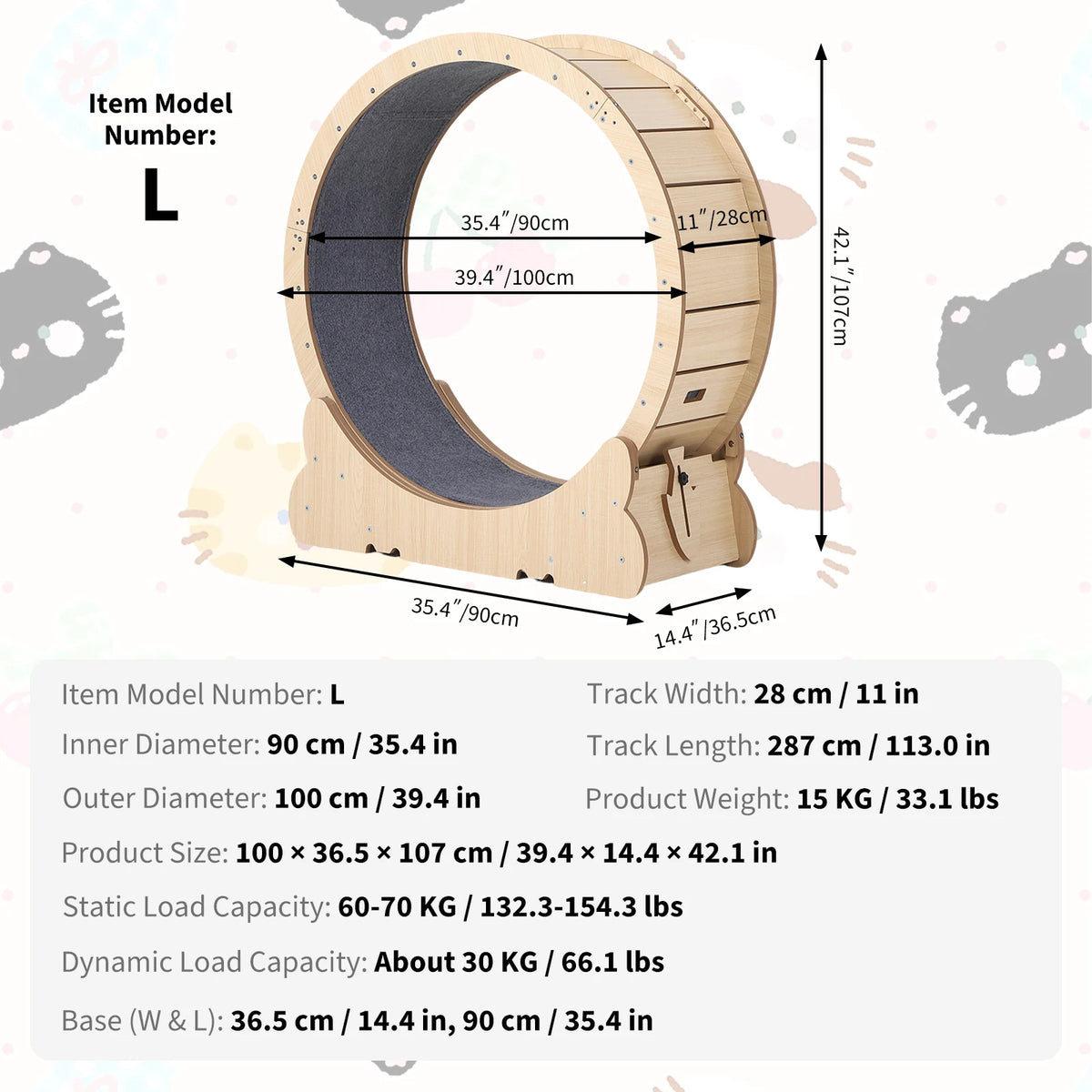 HiMISS Cat Exercise Wheel For Indoor Cats With Carpeted Runway Locking