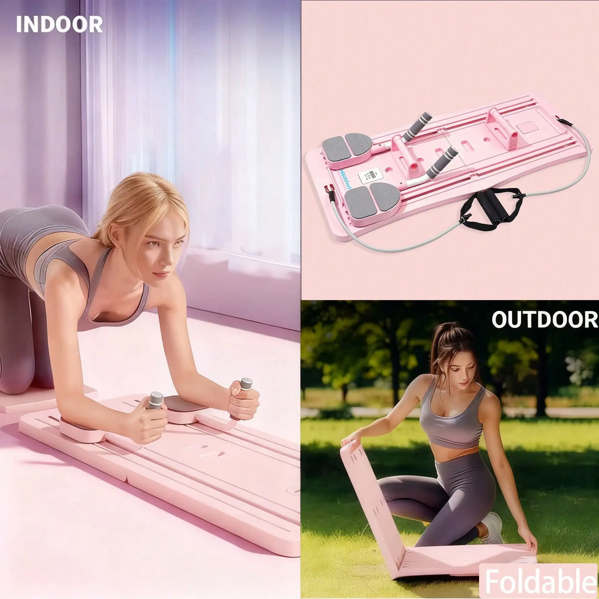 Foldable Pilates Sliding Board With Resistance Bands For Full Body Training