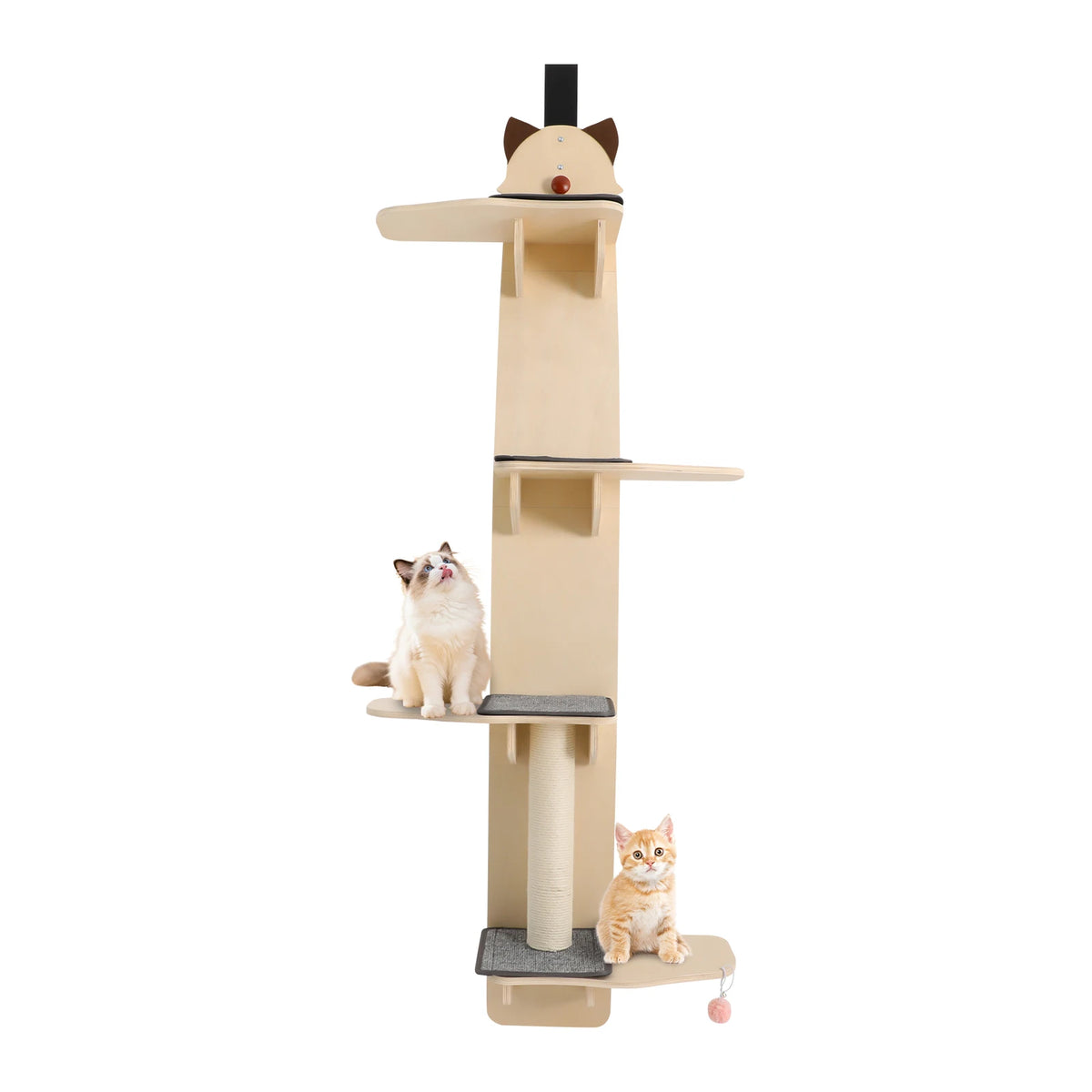 Door Mounted 4 Tier Solid Wood Cat Tree With Scratcher