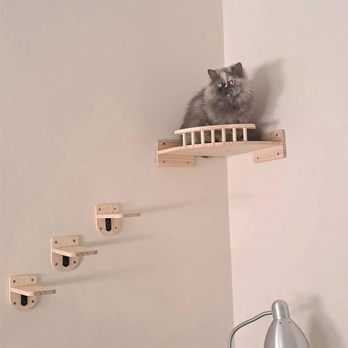 CWV Wooden Corner Hammock With Steps Wall Mounted Cat Tree