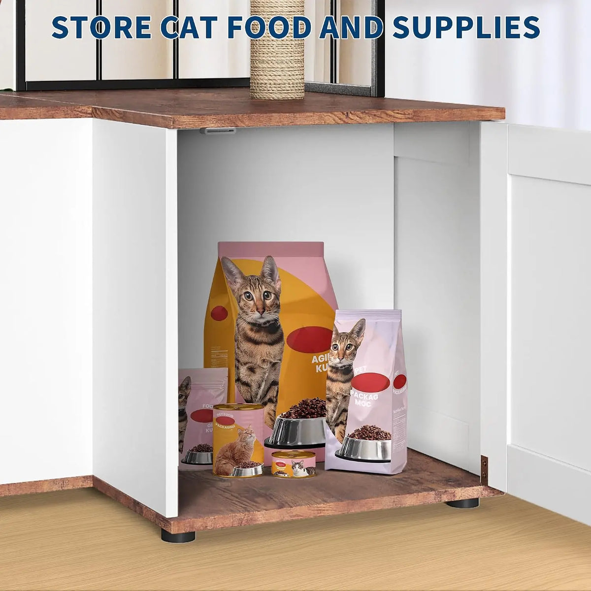 Garvee Wood Cat Corner Activity Tree Scratching Post Storage Cabinet