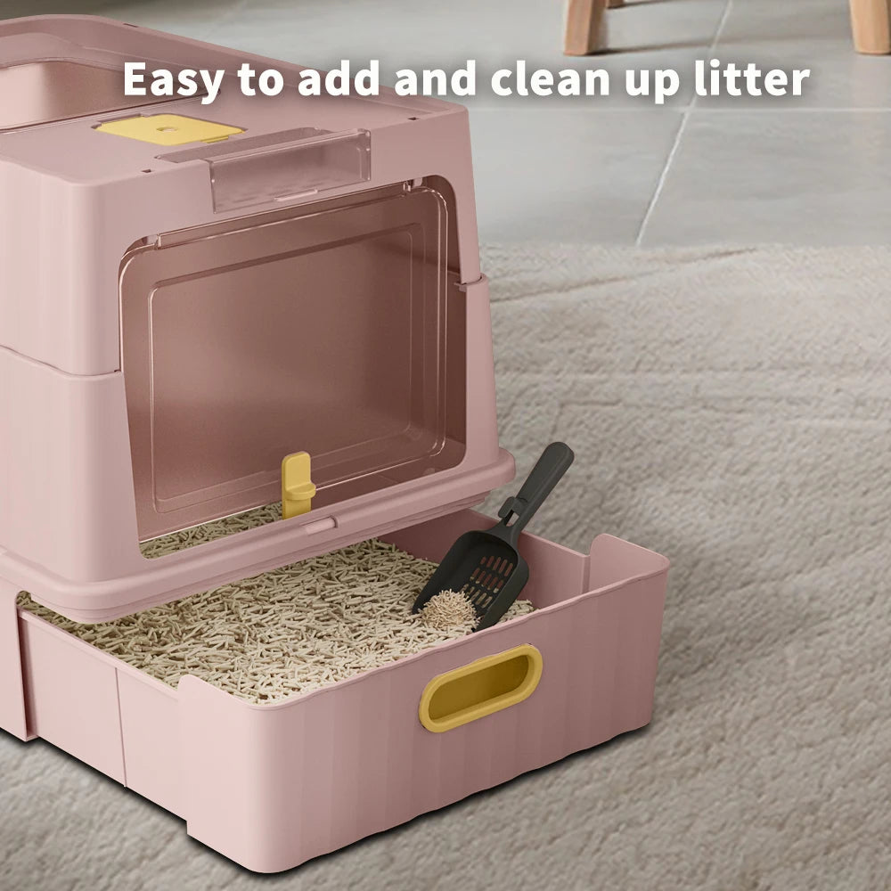Covered Cat Litter Box With Pull Out Drawer And Scoop